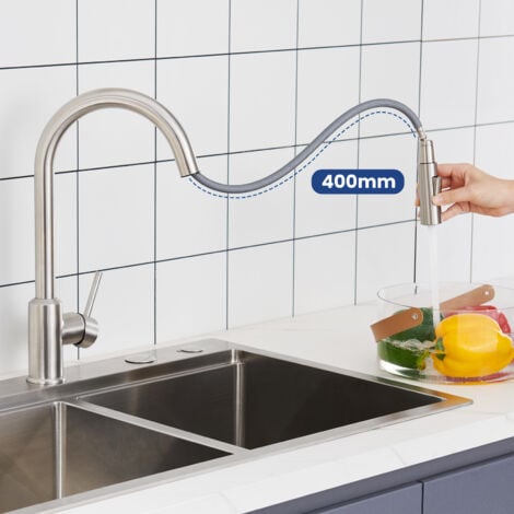 Cecipa Miscelatore Cucina Estraibile Forma U Rubinetto Cucina In Acciaio Inox Spazzolato Con Doccetta Estraibile Miscelatore Lavello 2 Modalità Uscita Acqua