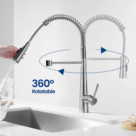 Miscelatore Cucina con Doccia Estraibile, Miscelatore Cecipa a Molla con 3 Modalità di Uscita Acqua, Rubinetto Lavello Girevole a 360°, Spazzolato