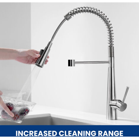 Miscelatore Cucina con Doccia Estraibile, Miscelatore Cecipa a Molla con 3 Modalità di Uscita Acqua, Rubinetto Lavello Girevole a 360°, Spazzolato