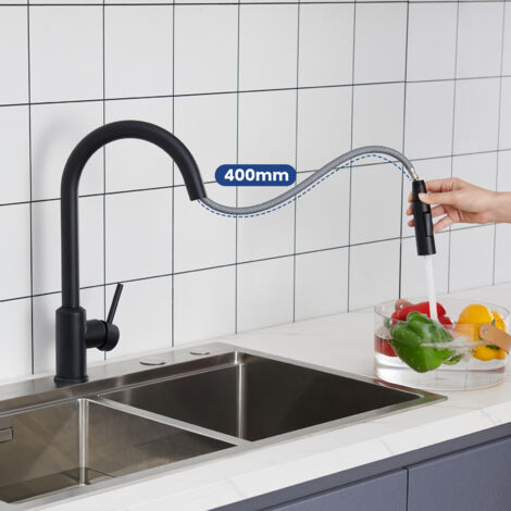 Cecipa Rubinetto cucina nero estraibile con 2 funzioni, miscelatore per lavello da cucina girevole a 360° in acciaio inox, miscelatore per lavello acqua calda e fredda disponibile