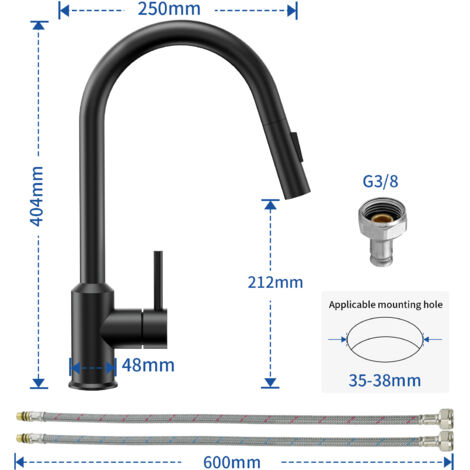 Cecipa Rubinetto cucina nero estraibile con 2 funzioni, miscelatore per lavello da cucina girevole a 360° in acciaio inox, miscelatore per lavello acqua calda e fredda disponibile