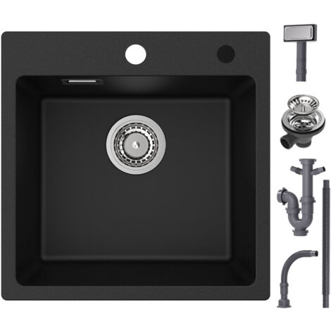 Cecipa Lavello 1 Vasca in Quarzo e Resina 45x45cm - Lavello Cucina Lavello da Incasso 1 Vasca - Nero