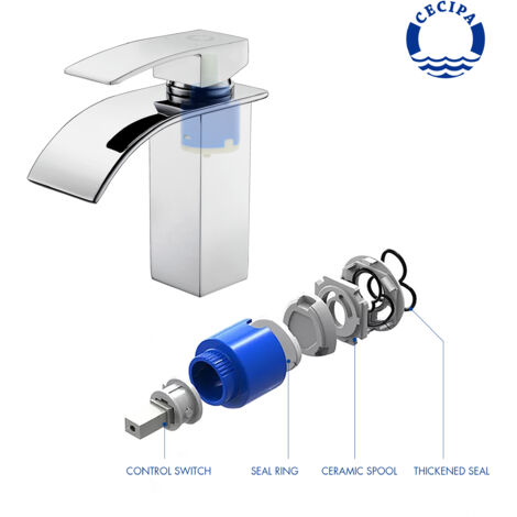CECIPA Rubinetto Bagno Cascata Miscelatore Lavabo Bagno Rubinetto Lavabo Rubinetto, Acqua Calda e Fredda e Valvola in Ceramica