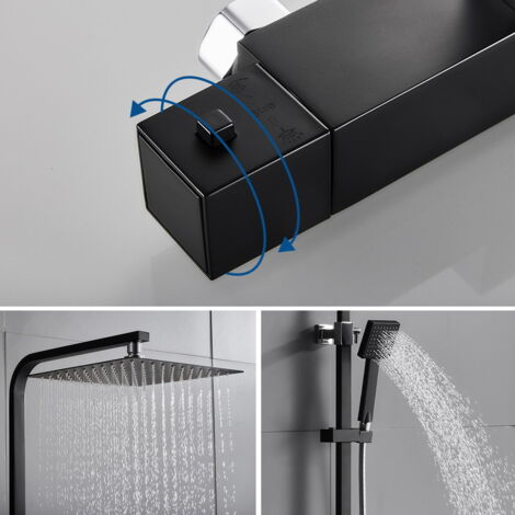 Auralum Colonne doccia termostatiche Nero Colonna Doccia con Miscelatore Termostatico Doccia Regolabile in Altezza
