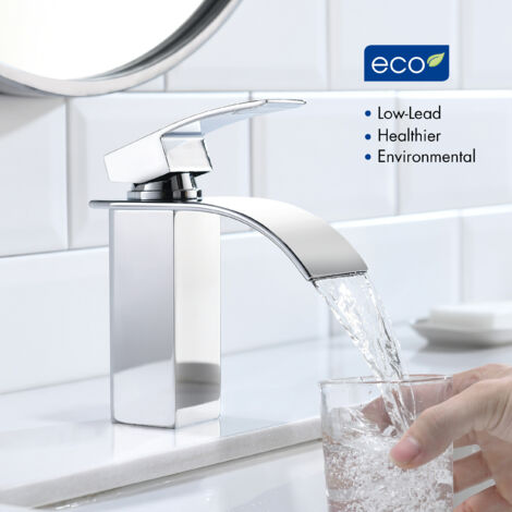 2 x CECIPA Cromata Rubinetto Bagno Cascata, Miscelatore Lavabo Bagno, Rubinetto Lavabo, Valvola in Ceramica, Acqua Calda e Fredda, Altezza 152mm