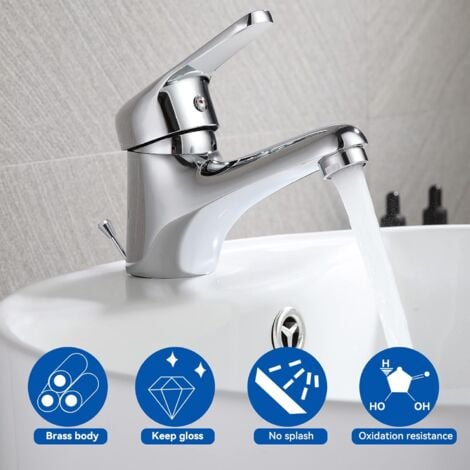 Auralum Rubinetto Lavabo Ottone Cromato Con Staffa Di Comando Per Saltarello  Tappo, Miscelatore Lavandino Monoforo Per