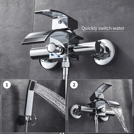 Auralum Rubinetto Per Vasca a Cascata Con Doccetta  Sistemi Doccia In Ottone Cromo