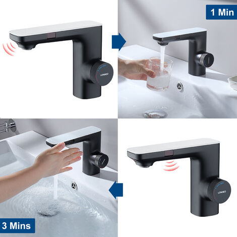 Lonheo Rubinetto Automatico con doppio Sensore ad Infrarossi,Miscelatore Rubinetto lavabo con doppio sensore a infrarossi per Bagno,Stoccaggio dell'acqua 3 min