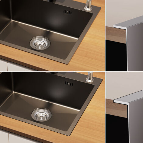 Lavello da cucina in acciaio inox 54 x 49 cm lavello da incasso per basi da 60 cm, lavello da cucina, lavello in acciaio inox, incl. dispenser di sapone, set di scarico, nano nero grigio