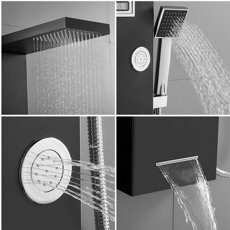 Pannello Doccia Colonna idromassaggio in Acciaio Inox, 4 Funzioni Set de Doccia con Soffione a Pioggia e Doccetta, Cascada e idromassaggio