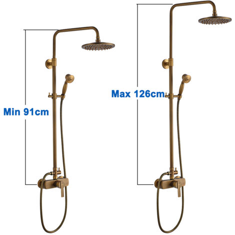Retro Spazzolato Ottone Colonna Doccia con Miscelatore  Set de Doccia con Soffione a Pioggia 200mm e Doccetta 55mm Altezza Regolabile 910mm-1260mm