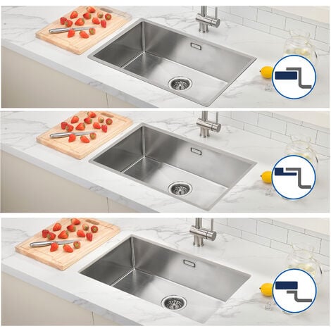 Auralum Lavello Cucina 1 Vasca 70 x 44 cm Lavandino Lavello Incasso in Acciaio Inox con Troppopieno e Sifone, Senza Piombo, Protezione Ambientale