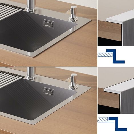 Auralum Lavello da Cucina 1 vasche 58x45cm Lavello Incasso Cucina in Acciaio Inox Spazzolato con dispenser per sapone e Cestello scolapasta pieghevole