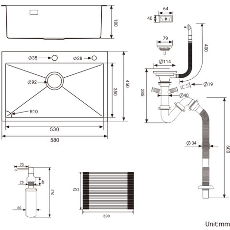 Auralum Lavello da Cucina 1 vasche 58x45cm Lavello Incasso Cucina in Acciaio Inox Spazzolato con dispenser per sapone e Cestello scolapasta pieghevole
