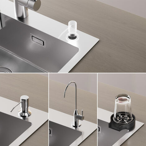 Auralum Lavello da Cucina 1 vasche 58x45cm Lavello Incasso Cucina in Acciaio Inox Spazzolato con dispenser per sapone e Cestello scolapasta pieghevole