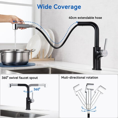 Nuovo filtro rubinetto per lavello da cucina nero rotazione a 360