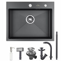 Auralum 55 x 45 x 18.5 cm Lavello Cucina 1 Vasca in Acciaio Inox Nero/grigio scuro Lavello Incasso Vasca Singola con 2 fori di montaggio per rubinetto e distributore di sapone