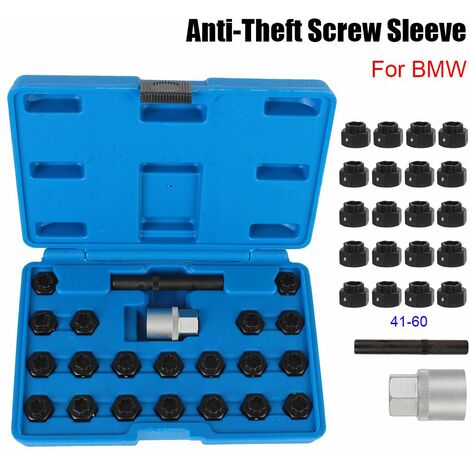 JUEGO VASOS PARA TORNILLOS ANTIRROBO BMW 22 PIEZAS Bloqueo de la rueda de la tuerca de seguridad tornillo antirrobo para BMW tuerca de seguridad herramienta de desmontaje tornillo