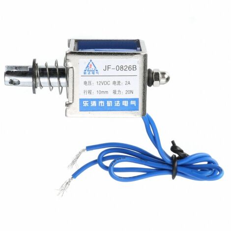 Electroimán empuja-estira a 12Vdc con normalmente abierto, retorno muelle -JF-0826B (1/2)