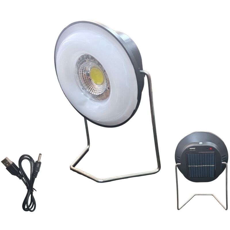 FARETTO LED TONDO ENERGIA PANNELLO SOLARE PORTATILE RICARICABILE USB