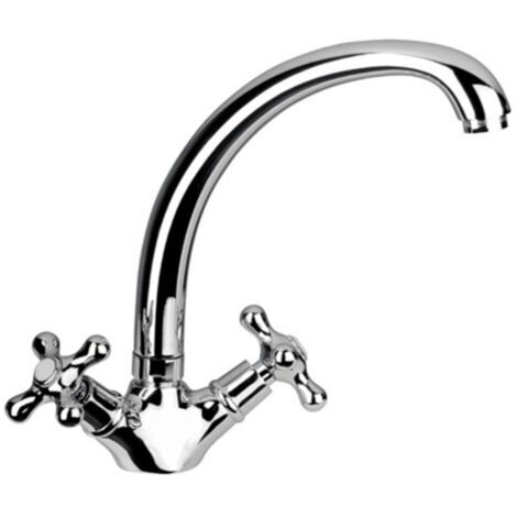 RUBINETTO LAVELLO BAGNO CANNA ALTA STILE ANTICO MISCELATORE LAVANDINO CROMATO 91