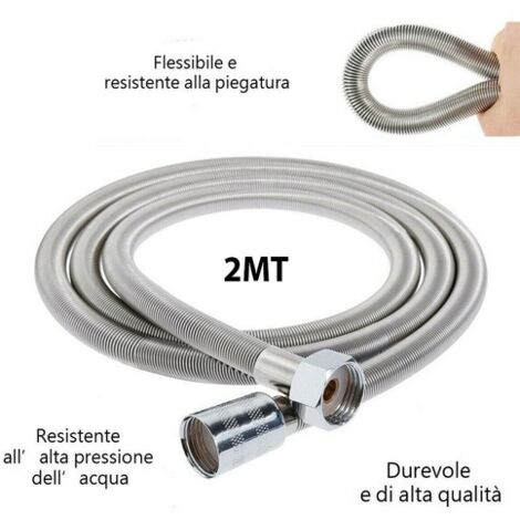 TUBO FLESSIBILE SOFFIONE DOCCINO DOCCIA VASCA BAGNO 2 MT ACCIAIO CROMATO 1984