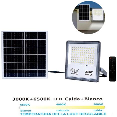 FARO LED FARETTO PANNELLO SOLARE CREPUSCOLARE TELECOMANDO DA 3000K A 6500K 200w