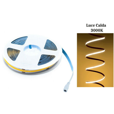 STRISCIA COB LED ADESIVA 5M LUCE CALDA 40W TAGLIABILE FLESSIBILE COB320 12V