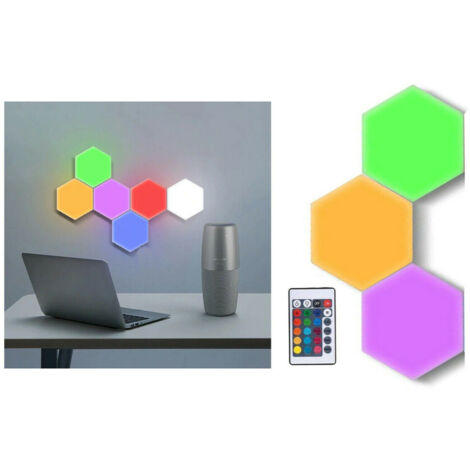 SET 3PZ LUCI DA PARETE RGB ESAGONALI APPLIQUE CON TELECOMANDO MULTICOLOR TEB0383 (1/3)