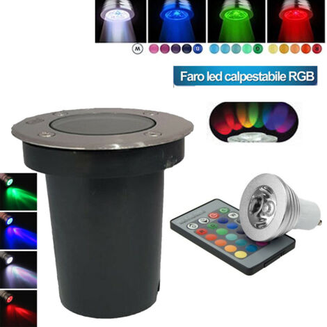 FARETTO FARO CALPESTABILE GU10 LAMPADA SEGNAPASSO RGB 3W CON TELECOMANDO ESTERNO (1/2)