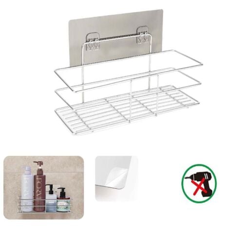Mensola Doccia Adesiva In Acciaio Inossidabile Cromato - 31x11.5x12cm | Senza Foratura, 3 Ganci - Foto 2
