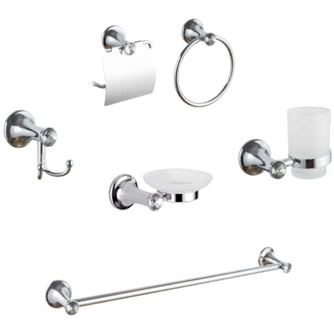 KIT COMPLETO 6 ACCESSORI BAGNO ASTA SAPONE WC GANCIO PORTA ASCIUGAMANO 03907
