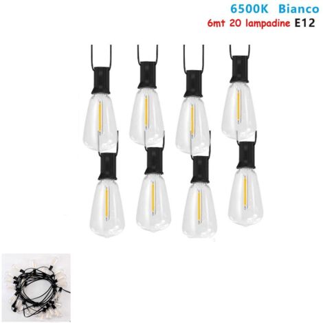 CATENARIA CATENA LUMINOSA 6MT CON 20 LAMPADINE E12 ESTERNO LUCE FREDDA 6500K (1/2)