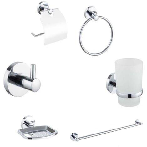 KIT COMPLETO 6 ACCESSORI BAGNO ASTA SAPONE WC GANCIO PORTA ASCIUGAMANO 03904