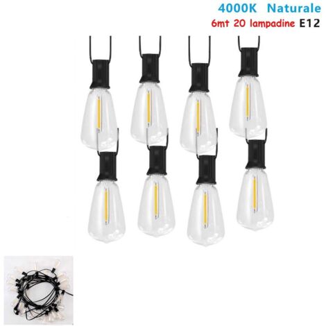 CATENARIA CATENA LUMINOSA 6MT CON 20 LAMPADINE E12 ESTERNO LUCE NATURALE 4000K (1/2)