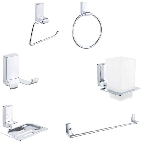 KIT COMPLETO 6 ACCESSORI BAGNO ASTA SAPONE WC GANCIO PORTA ASCIUGAMANO 03906