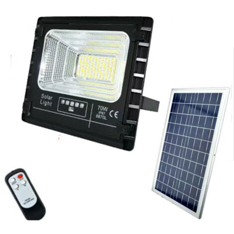 FARO LED FARETTO ALTA LUMINOSITA' PANNELLO SOLARE CREPUSCOLARE TELECOMANDO 70W