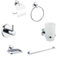 KIT COMPLETO 6 ACCESSORI BAGNO ASTA SAPONE WC GANCIO PORTA ASCIUGAMANO 03904