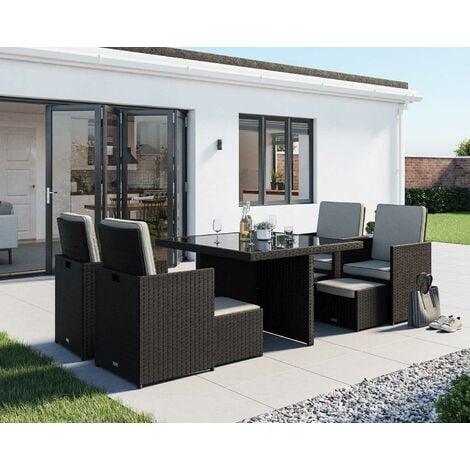Barcelona 4 Seater Cube Set With Footstools in Black and Vanilla