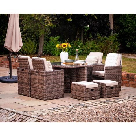 Barcelona 4 Seater Cube Set With Footstools in Truffle and Champagne