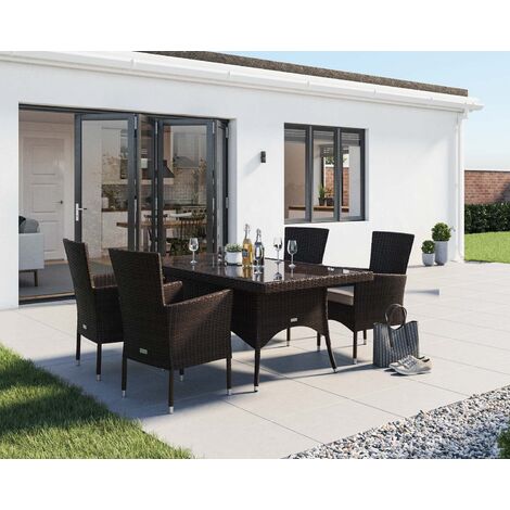 Cambridge 4 Rattan Garden Chairs and Rectangular Dining Table Set in Chocolate and Cream