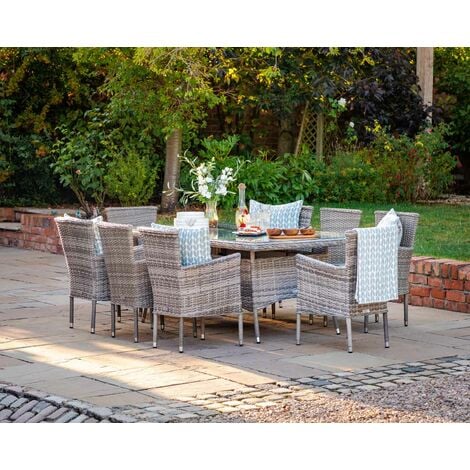 Cambridge 8 Rattan Chairs and Rectangular Dining Table Set in Grey