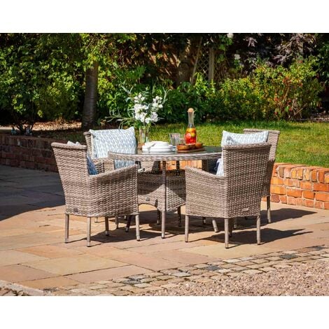 Cambridge 4 Rattan Chairs and Small Round Dining Table Set in Grey