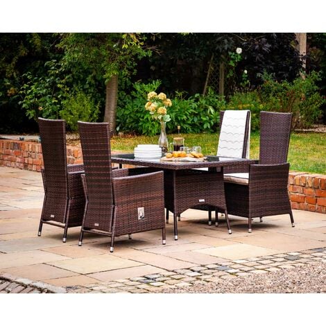 Cambridge 4 Reclining Chairs and Small Rectangular Dining Table Set in Chocolate and Cream