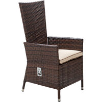 Cambridge 2 Reclining + 4 Non-Reclining Rattan Garden Chairs and Rectangular Dining Table Set in Chocolate and Cream