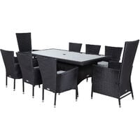 Cambridge 2 Reclining + 6 Non-Reclining Rattan Garden Chairs and Rectangular Dining Table Set in Black and Vanilla