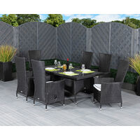 Cambridge 6 Reclining Rattan Garden Chairs and Rectangular Dining Table Set in Black and Vanilla