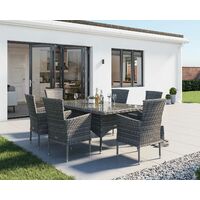 Cambridge 6 Rattan Chairs and Rectangular Dining Table Set in Grey