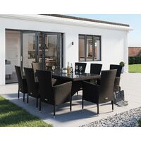 Cambridge 8 Rattan Garden Chairs and Rectangular Dining Table Set in Black and Vanilla