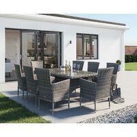 Cambridge 8 Rattan Chairs and Rectangular Dining Table Set in Grey
